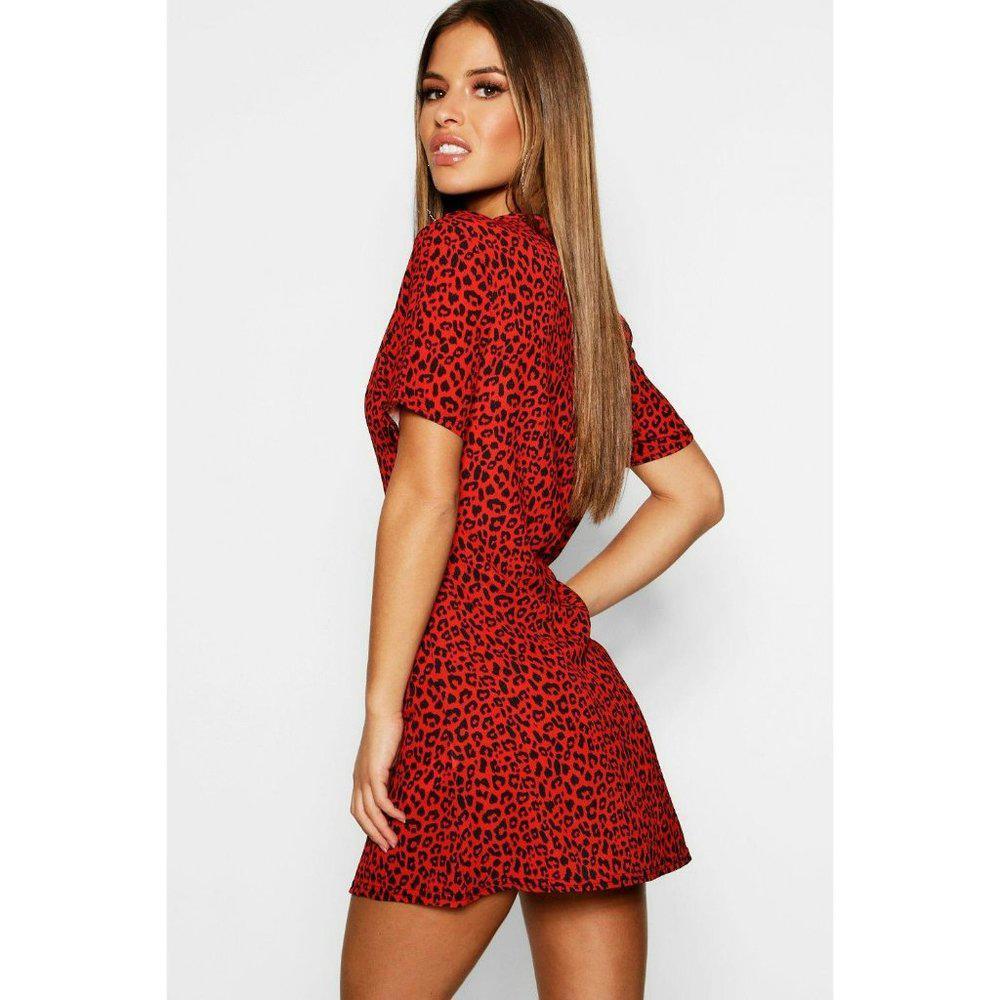 Colombian Leopardo Print Button Shift Dress One Size Red